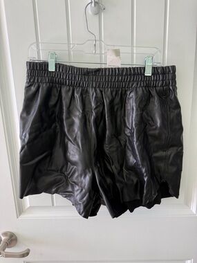 Abercrombie & Fitch Black Faux Leather Elastic-Waist Shorts